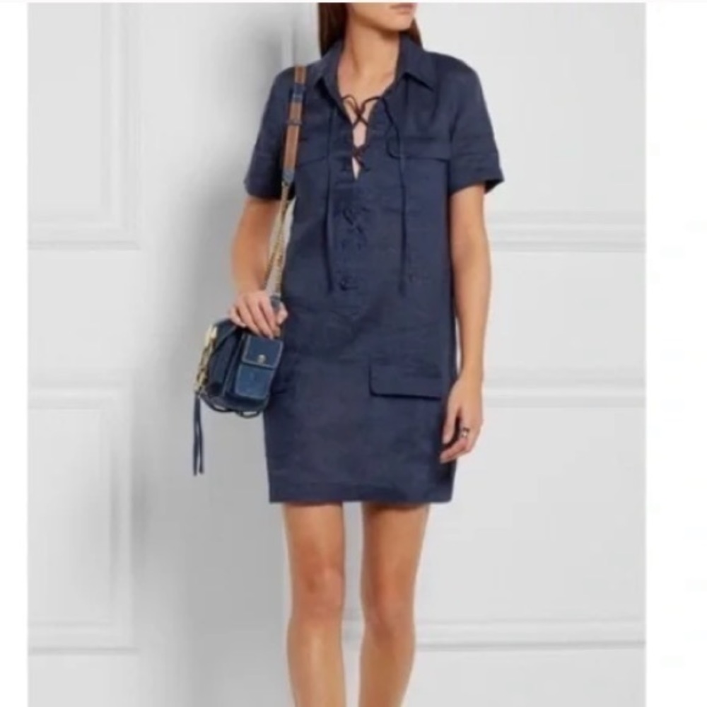 Equipment Knox Corset Linen Blue Shirt Dress